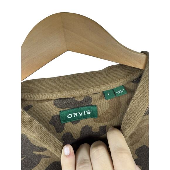 Orvis 1971 Camo Fleece Pullover Crew Neck Sweatshirt Hunting Outdoor Mens Large - Picture 4 of 7